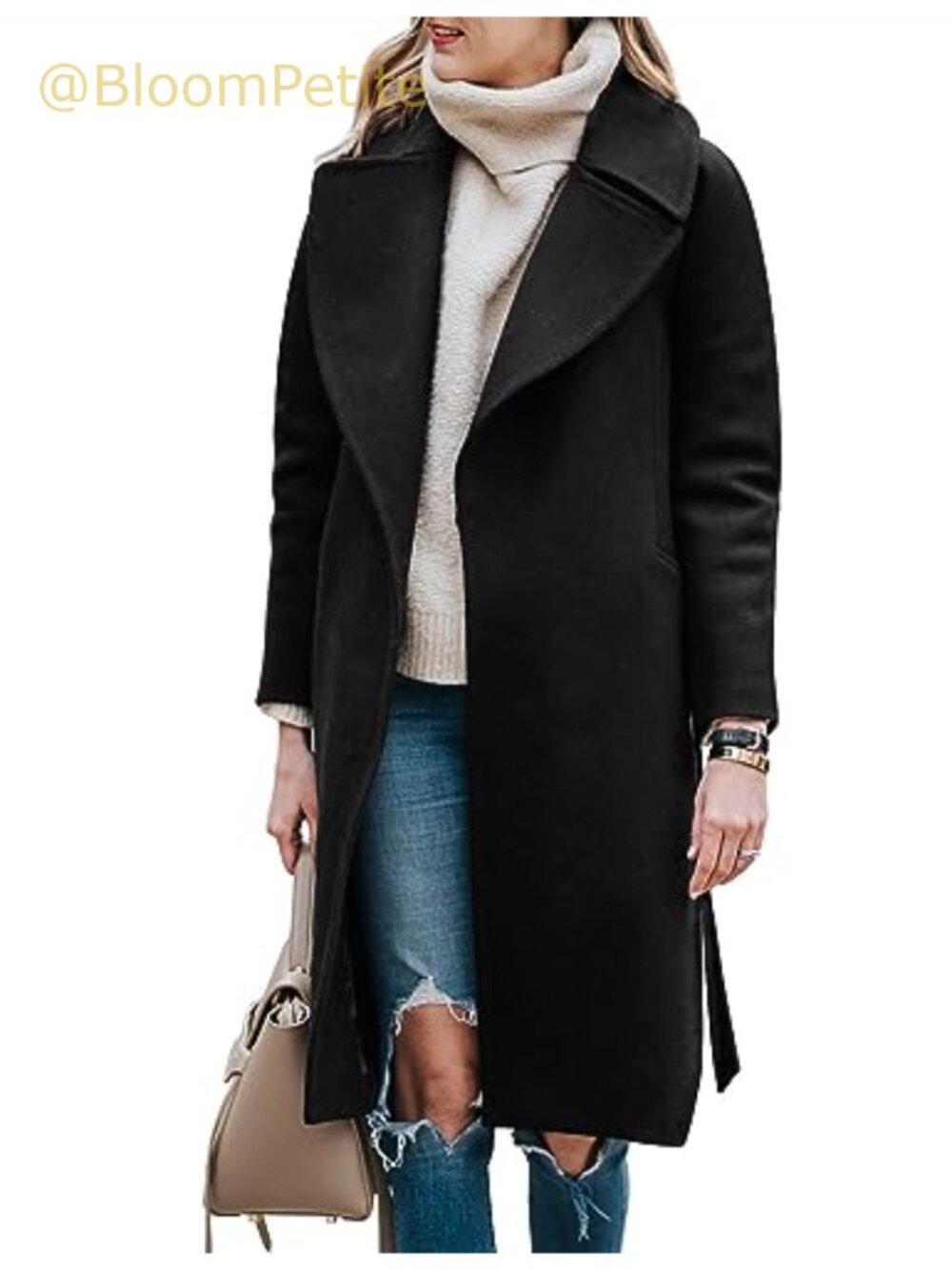 Womens Long Wool Blend Peacoat Belted Trench Coat Overcoat Winter Outerwear